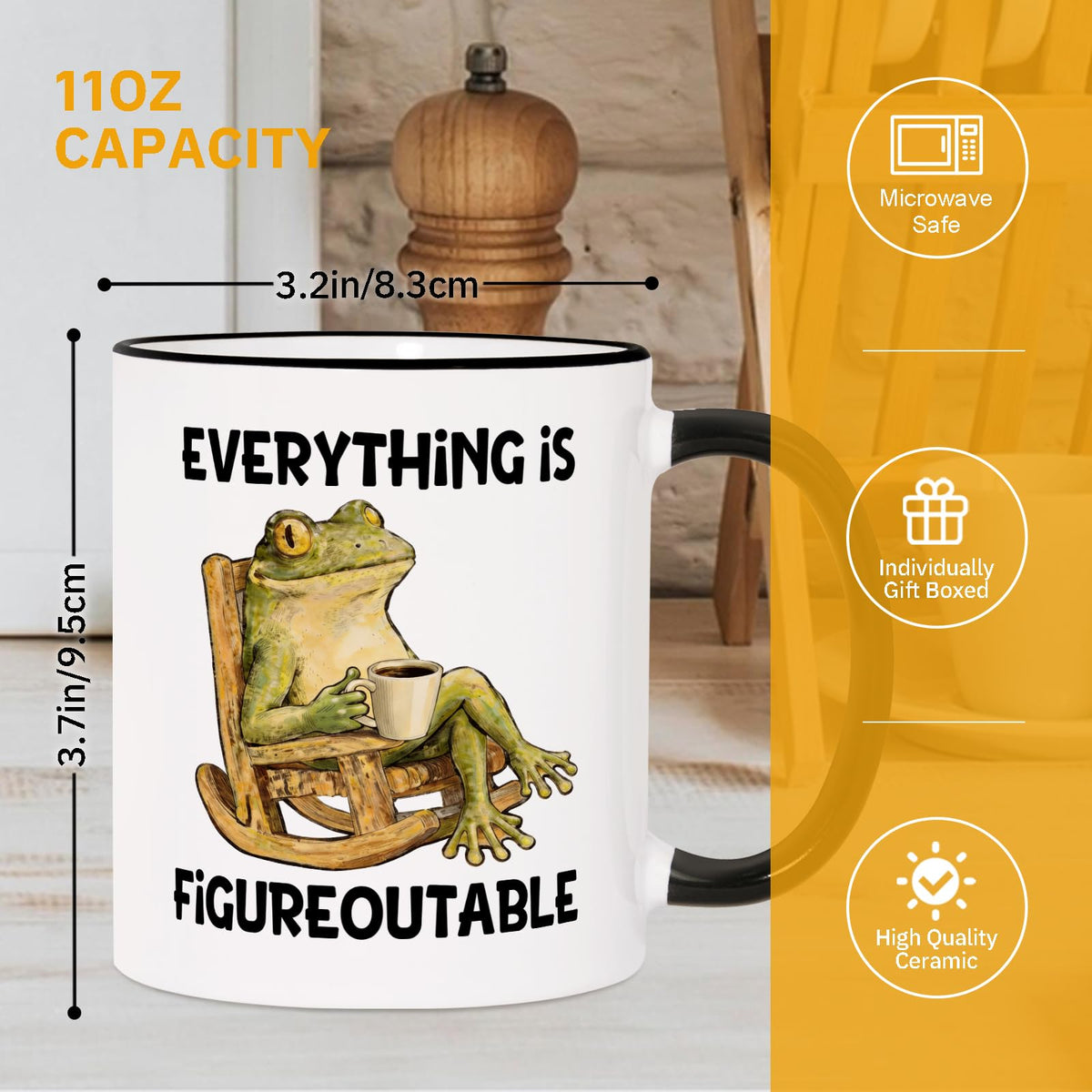 Shqiueos Funny Gifts for Women Men Coffee Mug 11oz, Gag Birthday Gift for Her Him, Friends, Office Present for Coworkers, Boss, Manager, Cute Frog Inspirational Humor Cup, Everything Is Figureoutable
