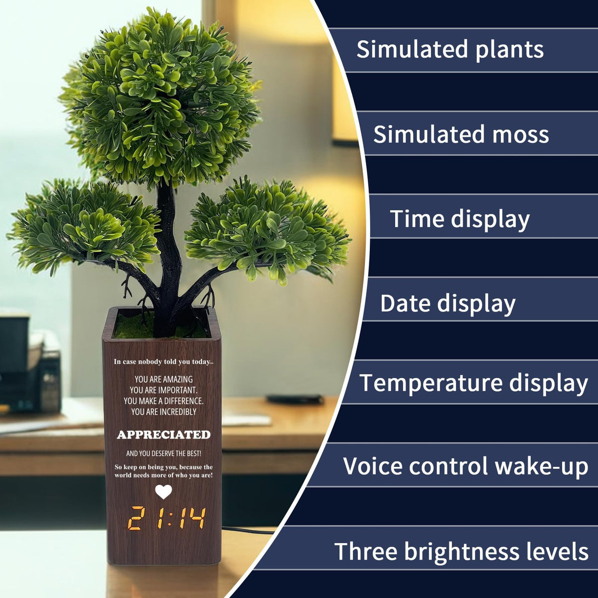 jewmaw Fake Plant Table Clock Digital Alarm, Decorative Electronic Clock, Funny Office Desk Sign for Bedroom Living Room Decor-Gift for Colleagues, Family &Friends