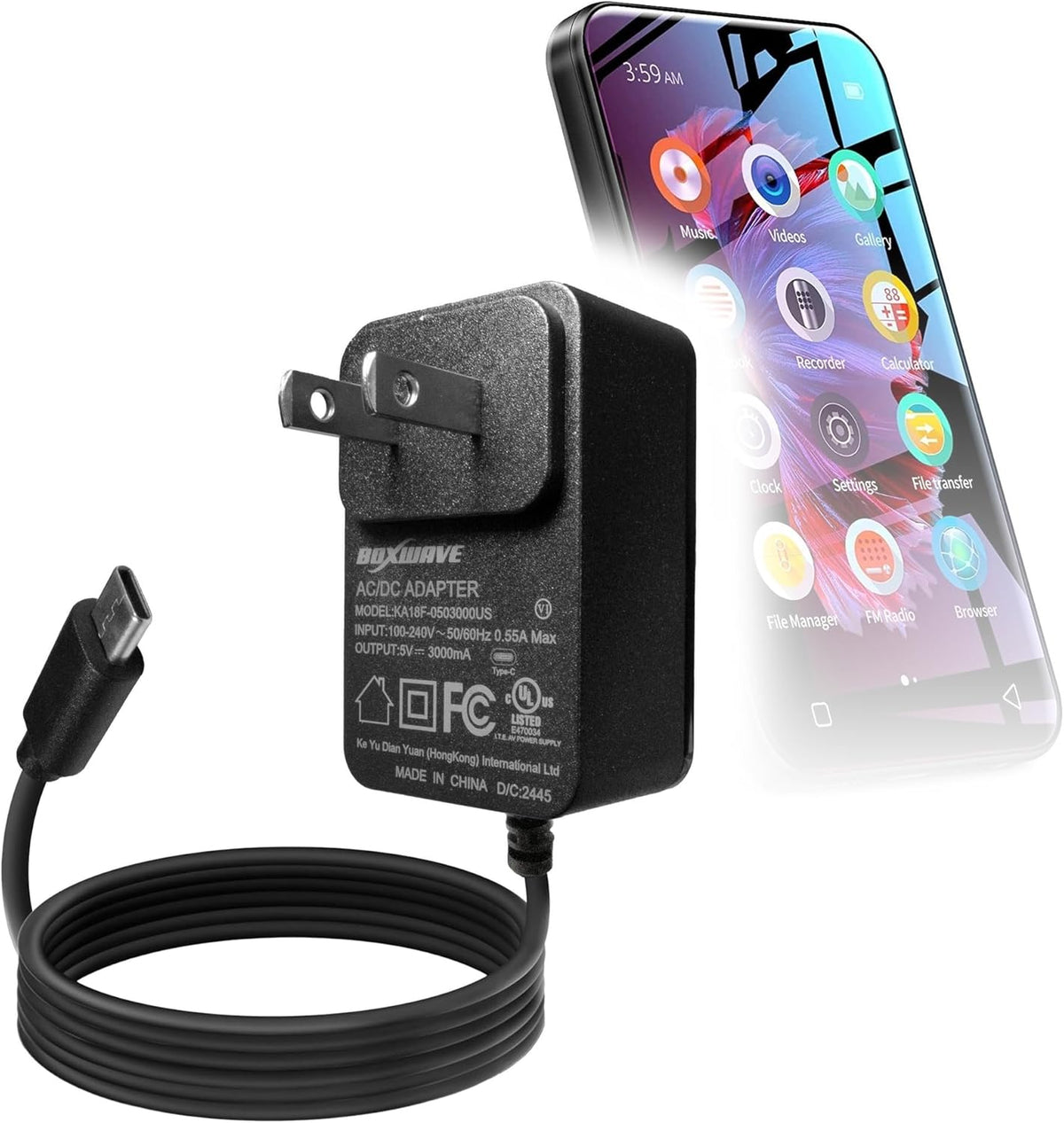 BoxWave TIMMKOO Mp3 (15W), 3ft Charger Compatible with WiFi Player - Wall Charger Direct Rapid Charge Your Device
