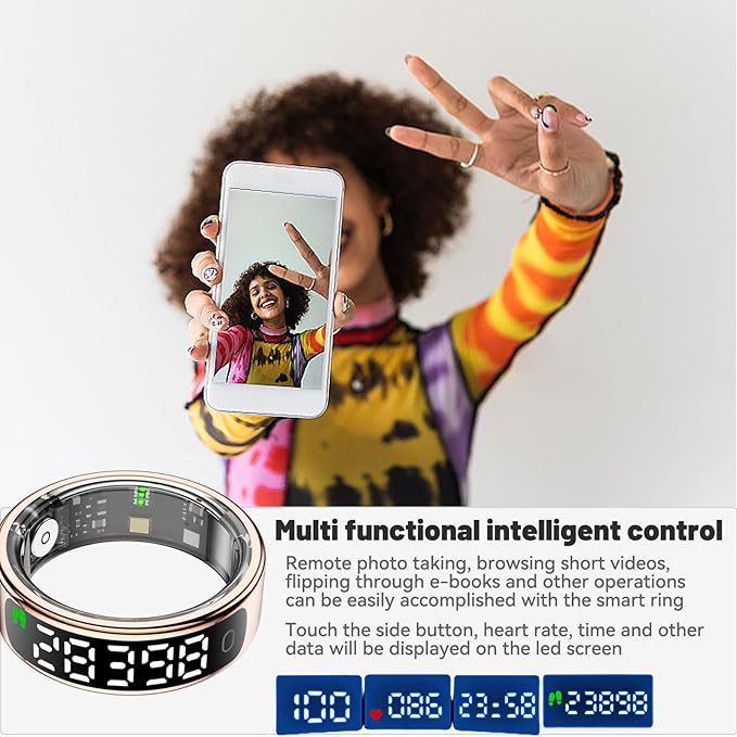 Smart Health Ring for Women Men, Smart Ring Fitness Tracker for iOS Android, Heart Rate, Blood Oxygen, Blood Pressure, Sleep Monitoring,5ATM Waterproof, No Subscription Fee (Silver, 9#)