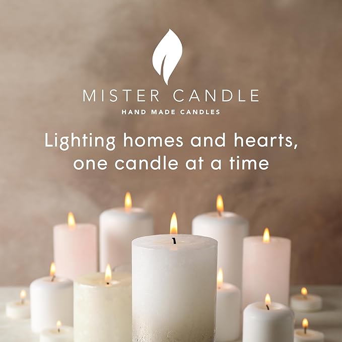 Mister Candle Dripless Unscented Pillar Candles, Set of 3 Hand Poured Solid Color Non-Scented Candles for Home Decor, Premium Wax, 60 Hr Burn Time - 3x4 Inch, White