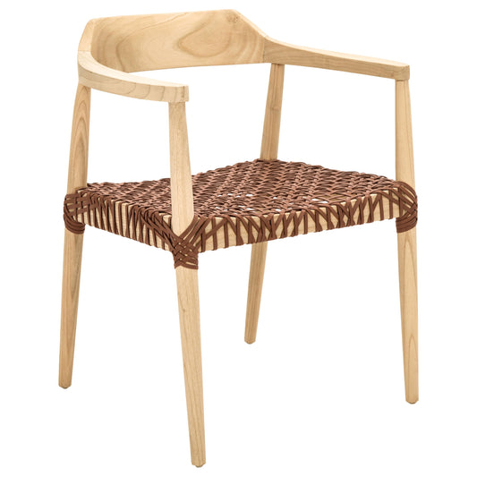 SAFAVIEH Home Collection Munro Natural Sungkai Wood/Light Honey Leather Woven Accent Chair (Fully Assembled)