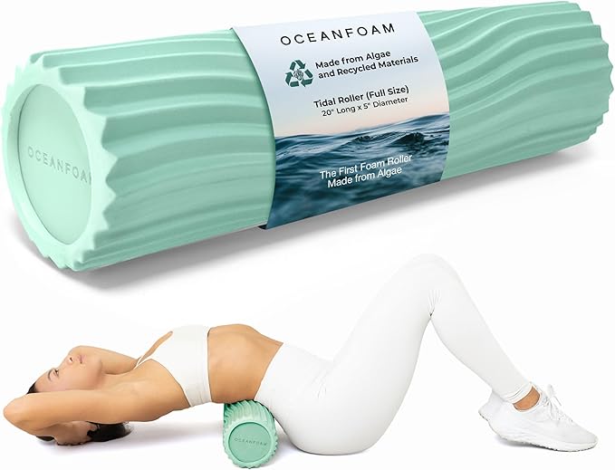 Oceanfoam Tidal Roller - Seafoam - Muscle Massage Foam Roller for Back Pain & Stretching - Firm and Ergonomic Wide Wave Textured - Yoga, Athletics, & Wellness - Full Size, 20" x 5"