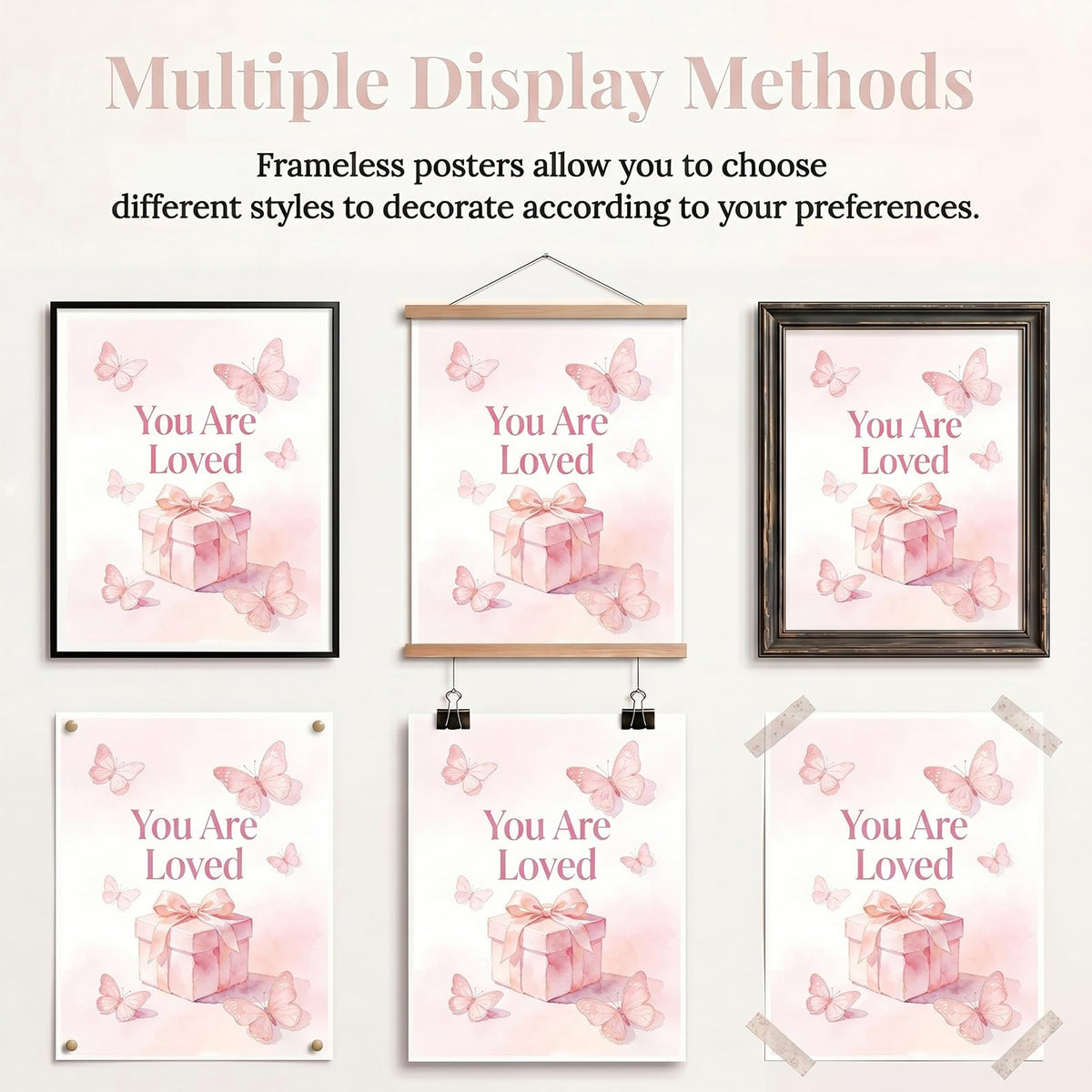SJUDHHG Dorm Room Decor for Girls, Pink Bow & Cherry Posters, Aesthetic Prints, Ideal Birthday Graduation Gift for Girls, Cute Wall Art for College Apartment Bedroom Living Room Dorm, 8 x 10 inch Set of 4 (Unframed)