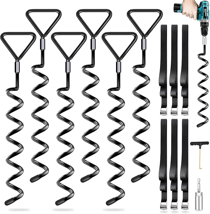 Trampoline Stakes Heavy Duty Trampoline Anchors Kit, Spiral Screw In Ground Anchors with Straps, Earth Anchors Earth Anchors Swing Set Anchors for Trampoline