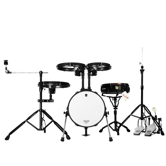 Beatello Jungle Pad Compact Portable Adult 5pc Drum Set, 1.5 inches ultra-thin steel drum Cavity,14 Inches Complete Full Size Kit with Bass, Toms, Snare, Floor,Stands, Hi-Hat Pedal,Drum Pedal,Black