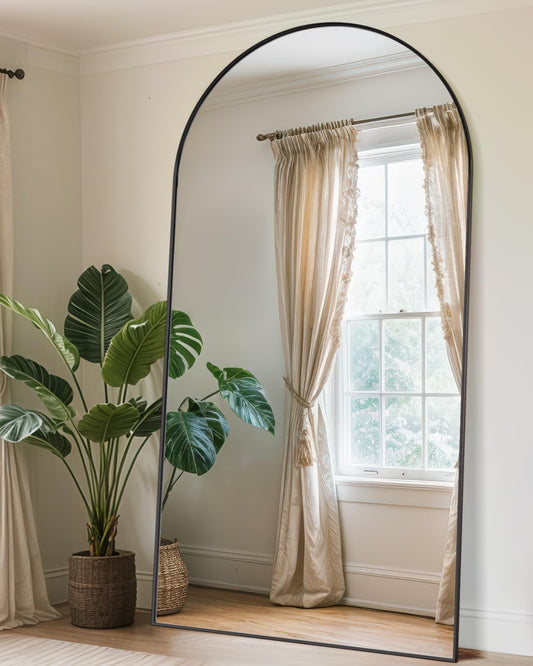 Antok Full Length Mirror, 90"x46" Floor Mirror with Stand, Hanging Mounted Mirrors for Bedroom, Living Room, Cloakroom, Dining Room, Black, Arched