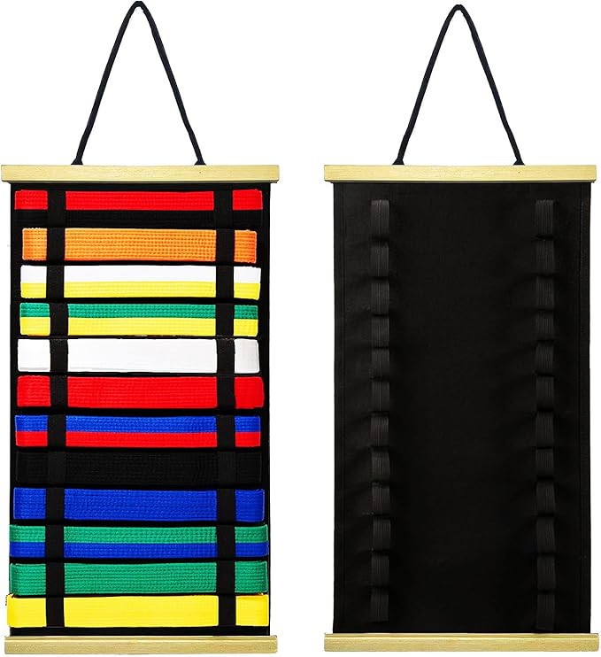 12Belts Karate Belt Display Rack with Wooden Frame,Felt Taekwondo Belt Display,Martial Art Belt Display Holder for Martial Art Learner,Easy to Use（Fashion）