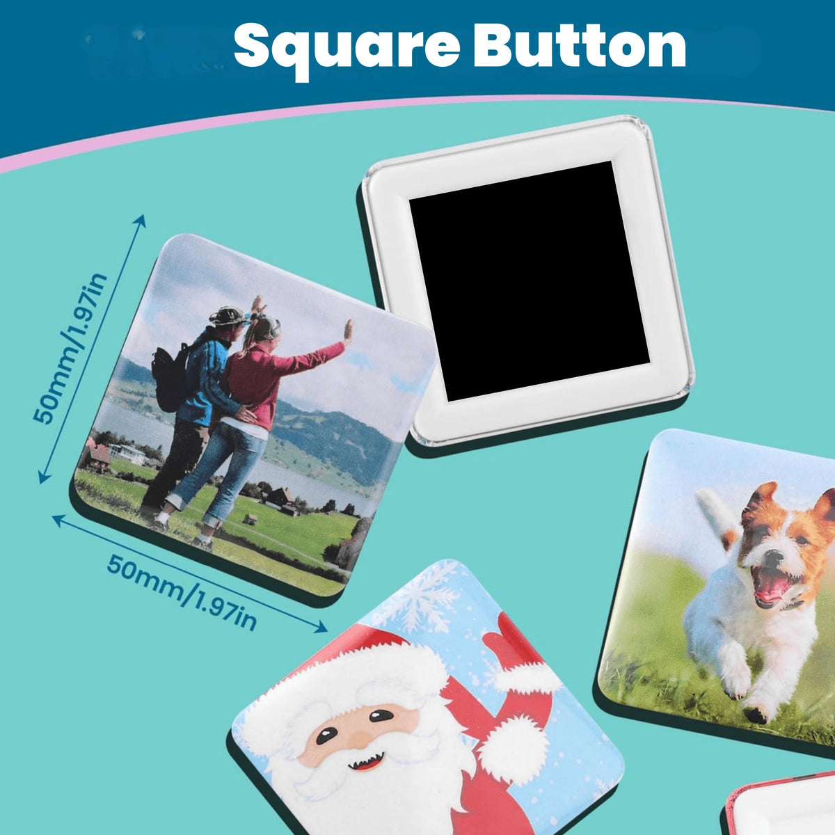 Square Magnet Button Maker Kit - Holographic Film 2'' x 2'' Button Press Machine with 100 Set Fridge Magnet Making Supplies(Metal Cover, Film, Back Inserts), for Craft, Home, Small Business
