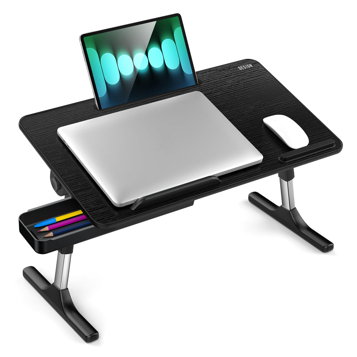 Besign LT05 Adjustable Laptop Table, Lap Desk, Portable Standing Bed Desk, Foldable Sofa Breakfast Tray, Notebook Computer Stand for Reading and Writing, Medium Size, Black