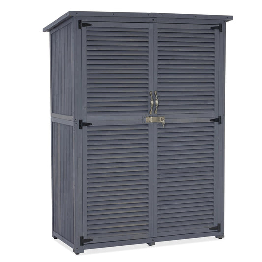 MCombo Outdoor Storage Cabinet, Wooden Storage Shed with Latch, Outside Garden Tool Shed with 2 Doors for Patio Yard Lawn, 1900 (Grey, Large)