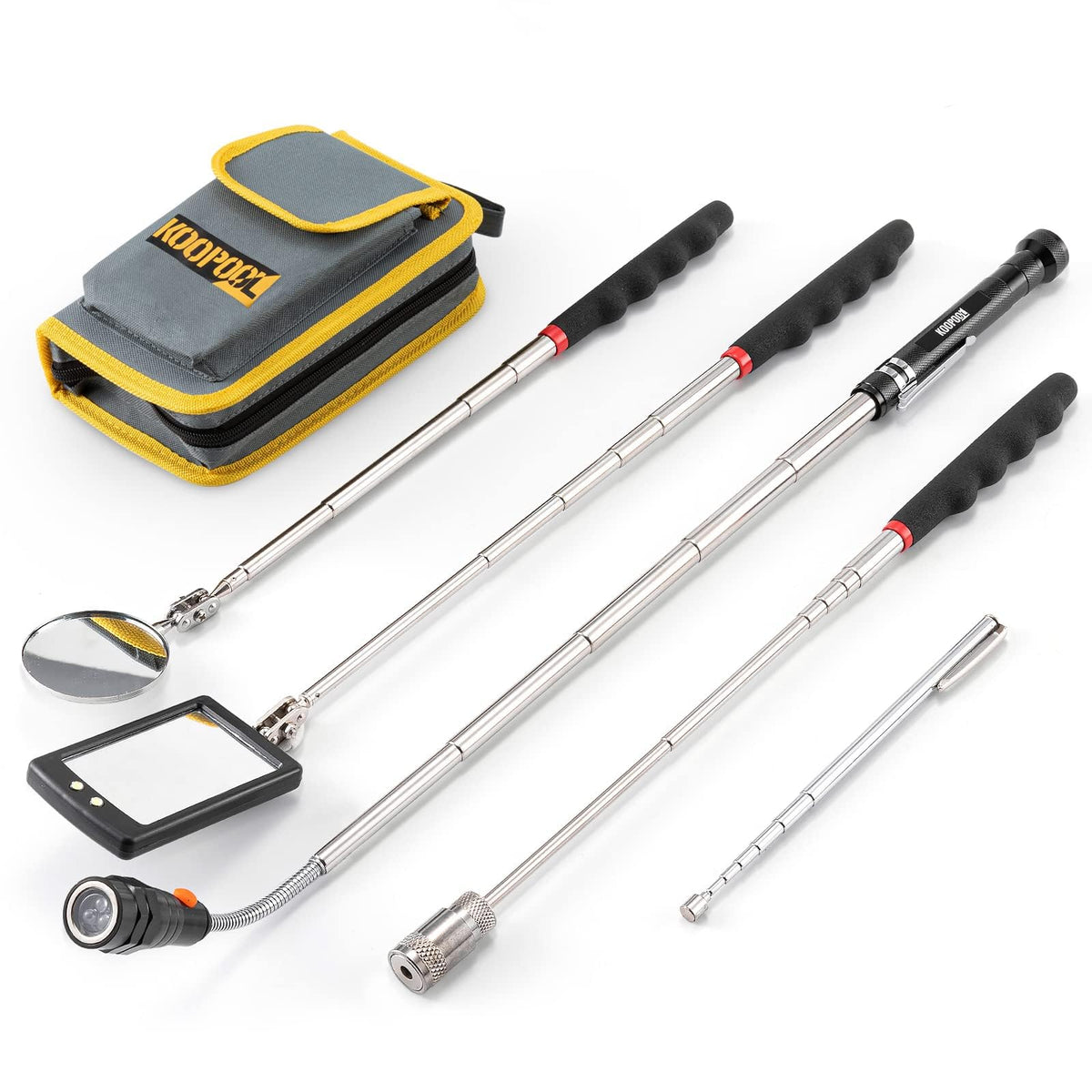 Telescoping Magnetic Pickup Tool Set, Inspection Mirror Telescoping, LED Flashlight, Cool Gadgets for Men, Stocking Stuffers, Gifts for Dad, Husband, Kids, Boyfriend, Magnet Stick (Yellow)