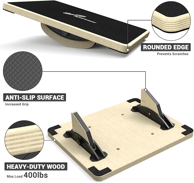 Sportneer 2-in-1 Balance Board ??Adjustable Wobble & Slant Board for Core Strength, Stretching, Rehab, Standing Desk, Home Gym Workout