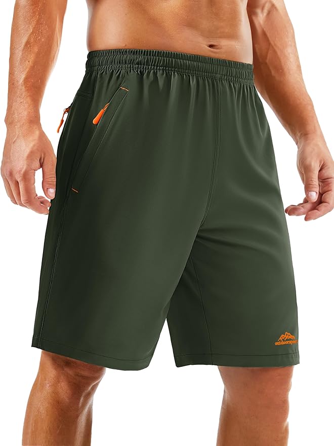 TACVASEN Men's Running Athletic Shorts 9" Quick Dry Workout Gym Shorts Lightweight Summer Shorts 3 Zipper Pockets
