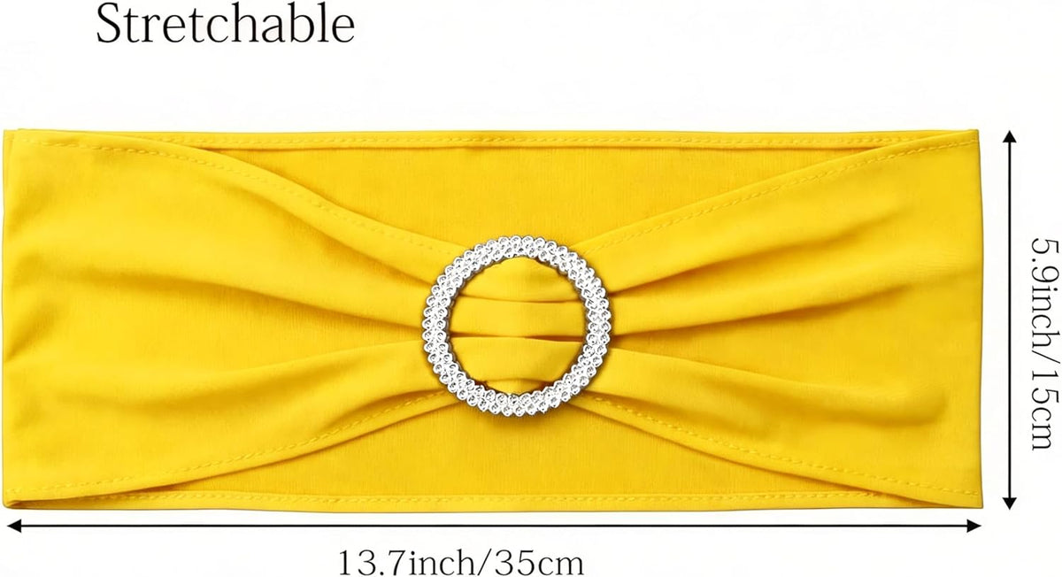 Skiennix Spandex Yellow Chair Sashes - Pack of 50 Elegant Bows with Buckles for Weddings & Events