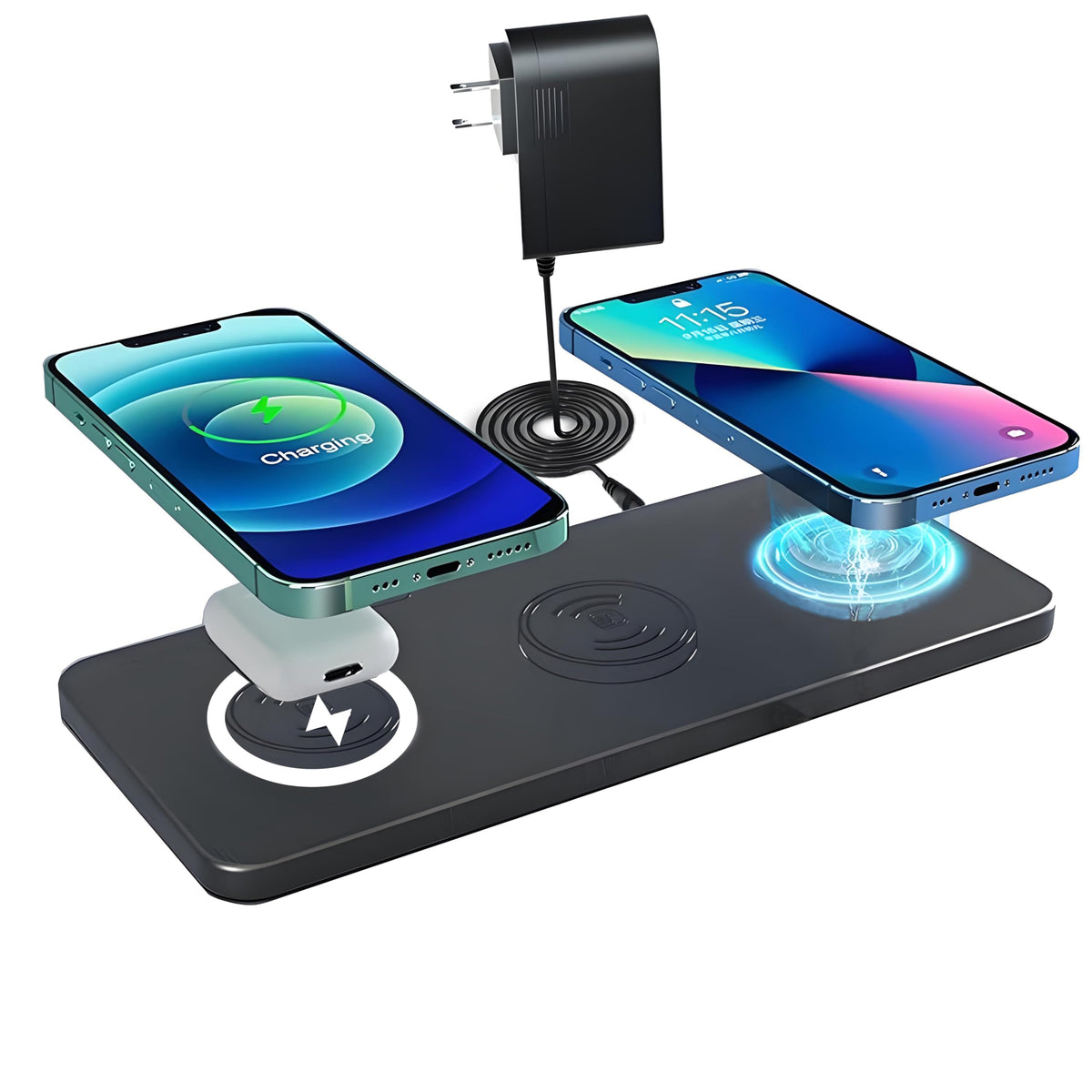 Magnetic Wireless Charger Pad - 3 in 1 Fast Mag-Safe Charging Station for iPhone 17/16/15/14/13/12 Series, AirPods 4/3/2 Pro, 15W Wireless Charging Mat/Pad for Apple Multiple Devices(with Adapter)
