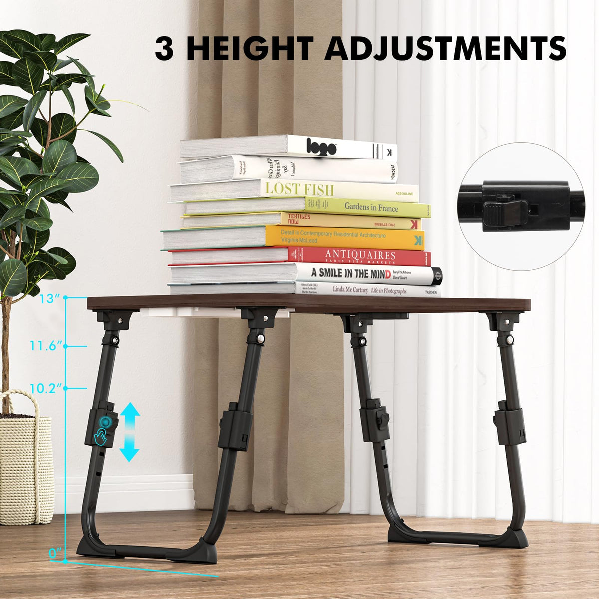 Lap Desk for Bed Adjustable Height, Foldable Bed Table with Storage Drawer, Tablet Slot & Cup Holder, Portable Laptop Stand for Bed & Sofa, Bed Desk for Adults & Kids, Walnut