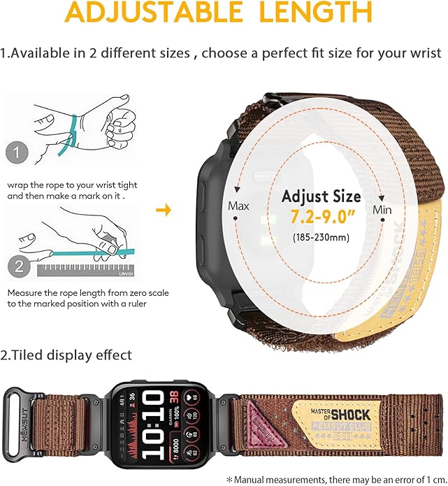 Rugged Nylon Sports Strap With Woven Loop Design, Compatible With Venu 2, 3, Plus, Sq, Sq 2, Music (Not 2S)