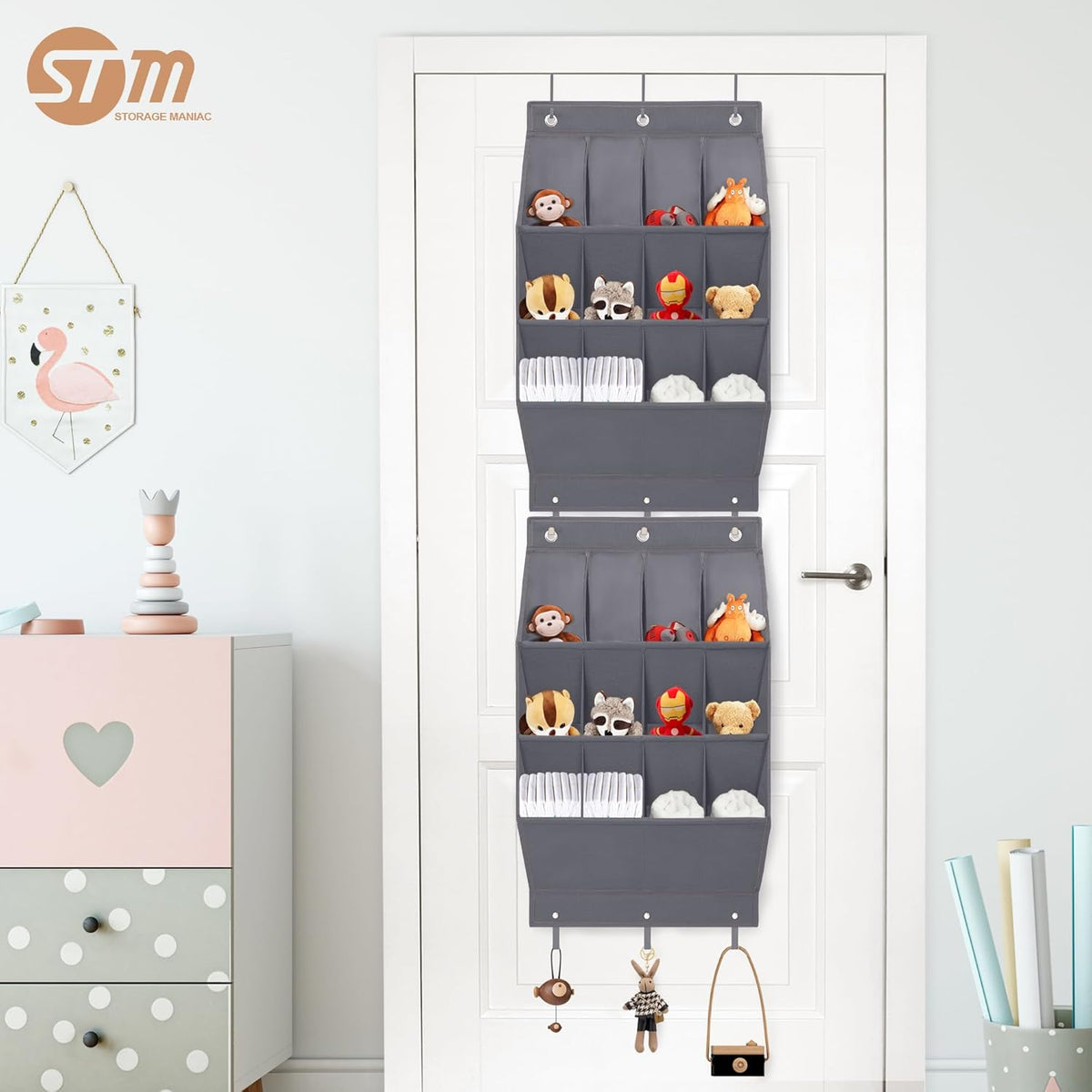 Storage Maniac Over Door Shoe Organizer - 12 Large Pockets for Efficient Closet Storage | Grey
