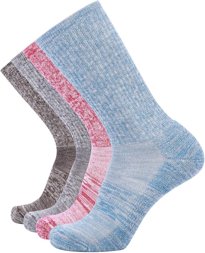 EnerWear 4 Pack Women's Merino Wool Outdoor Hiking Trail Crew Sock