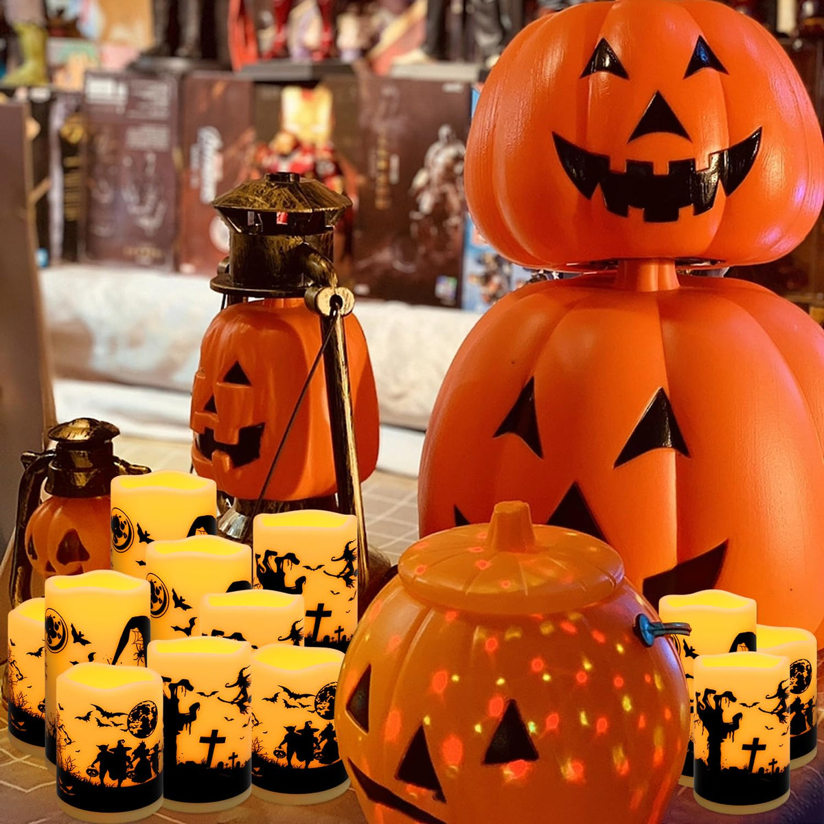 CLTNIKET 12-Pack Halloween Ink Painting Large Electronic Waxes with Remote Control, Flameless LED Candles for Halloween Spooky, Halloween Ambient Sense Artifacts.
