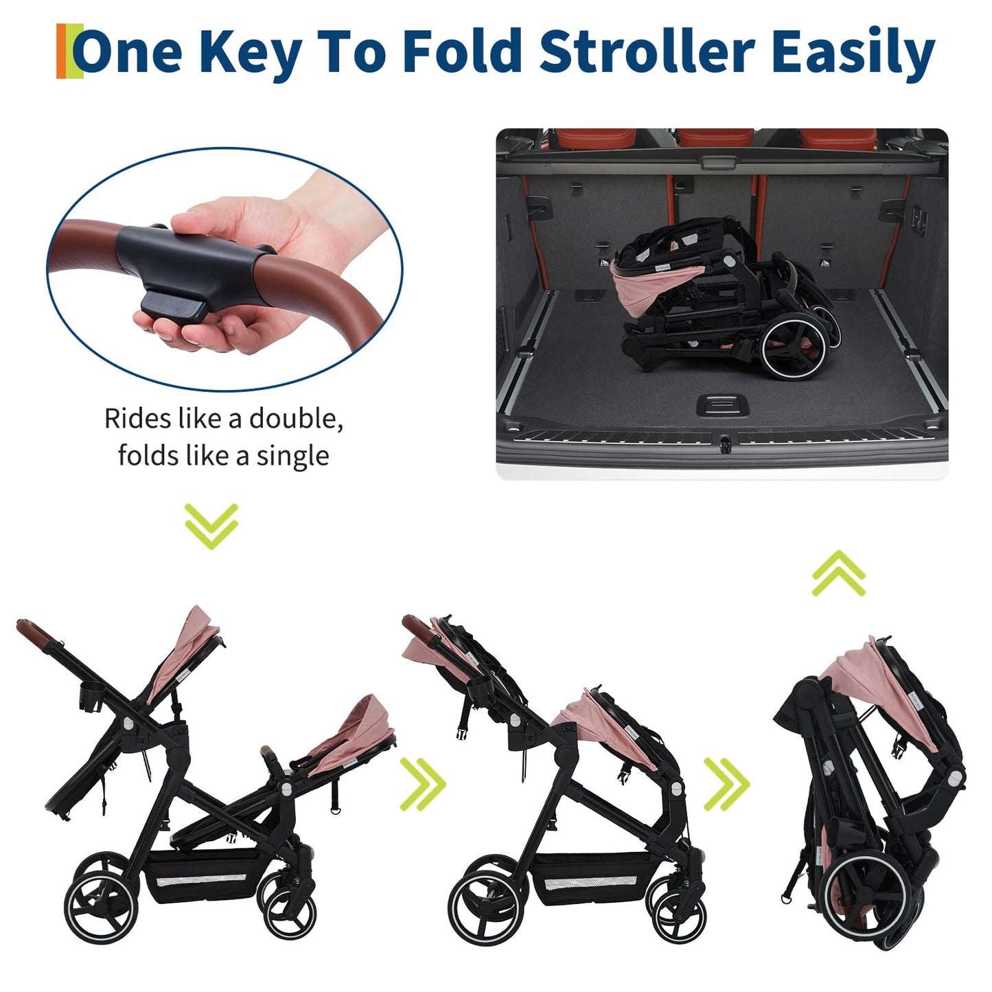 Double Tandem Stroller for Newborn & Toddler – Foldable Twin Pushchair with Reversible Seat, 5-Point Safety Harness, Adjustable Backrest & Canopy, Storage Basket