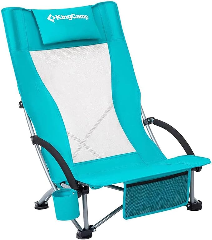 KingCamp Low Beach Chairs, Portable Folding Chair for Adults Extra Wide Ergonomic High Back Seat 300lbs Heavy Duty Lightweight Oversized Gear with Carry Bag for Outdoor Lawn Camping Picnic