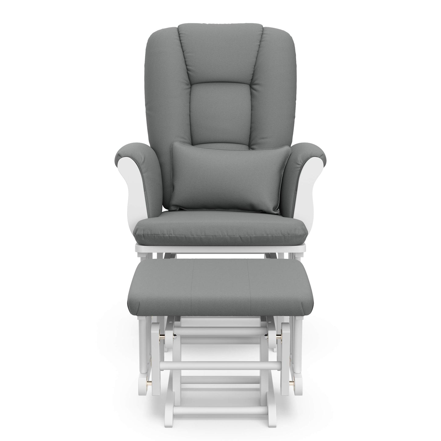 Storkcraft Tuscany Custom Glider and Ottoman with Free Lumbar Pillow (White/Grey) - Cleanable Upholstered Comfort Rocking Nursery Chair with Ottoman