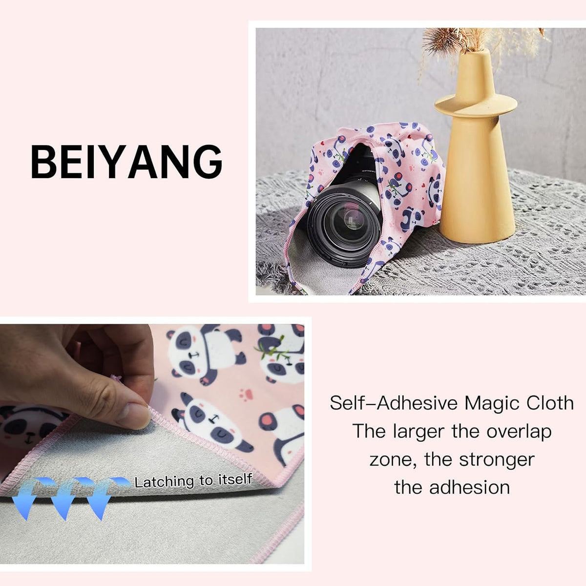 13.8x13.8 Inch Camera Protective Wrap, Lens Protector Wrapper, Pink Panda Pattern Magic Self-Adhesive Cloth