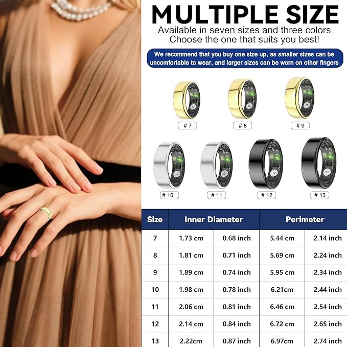 Smart Rings for Women Men,Fitness Tracker Ring,Heart Rate,Blood Oxygen,Blood Pressure,Step Tracker,Sleep Monitoring,No Subscription Fee,IP68 Waterproof Smart Ring for iphone&Android(Black 12)