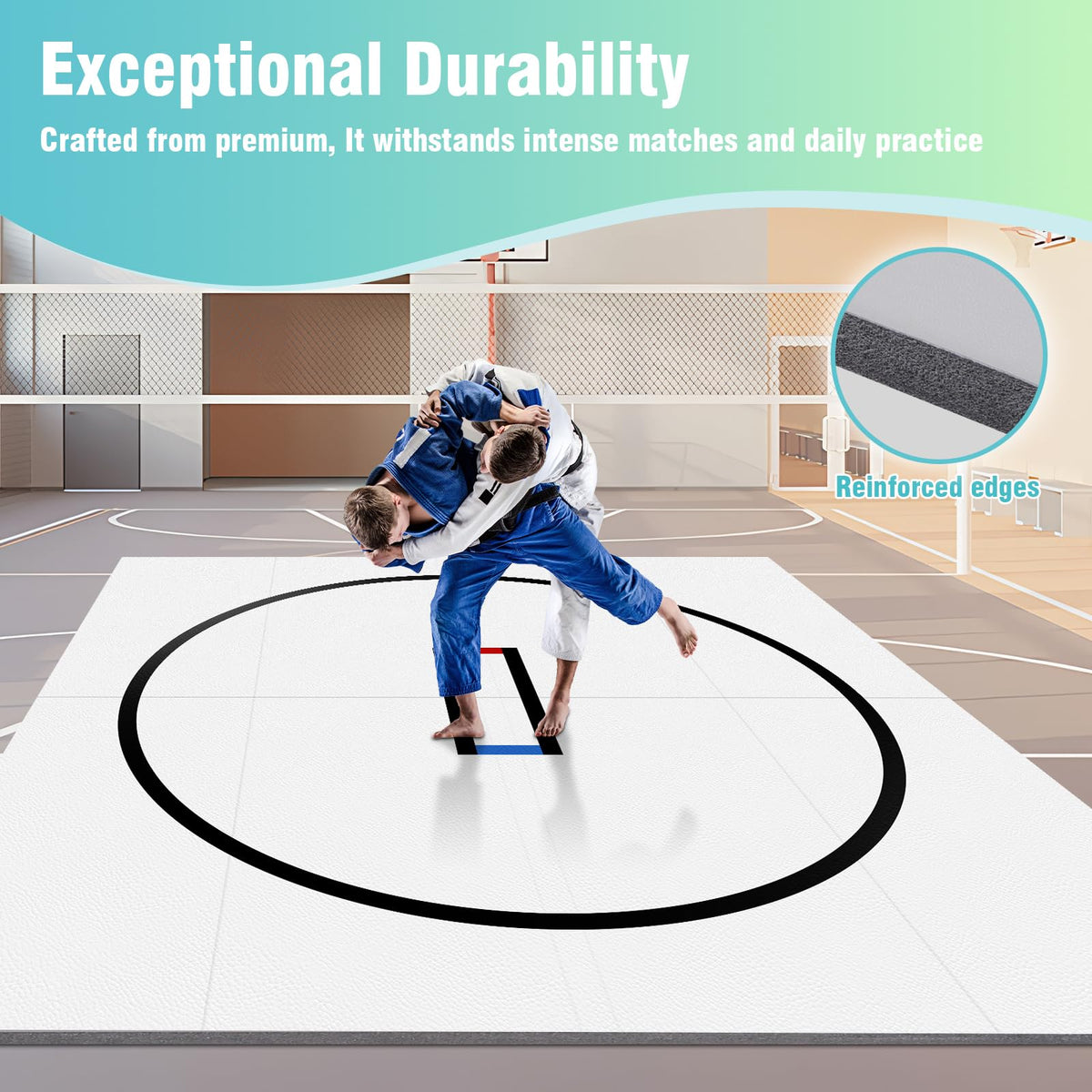 10x10ft Roll-Up Design Wrestling Mat for Home Foldable XPE Jiu Jitsu Floor Exercise Mat 1.2inch Thick for BJJ MMA Martial Art Boxing Grappling and Judo