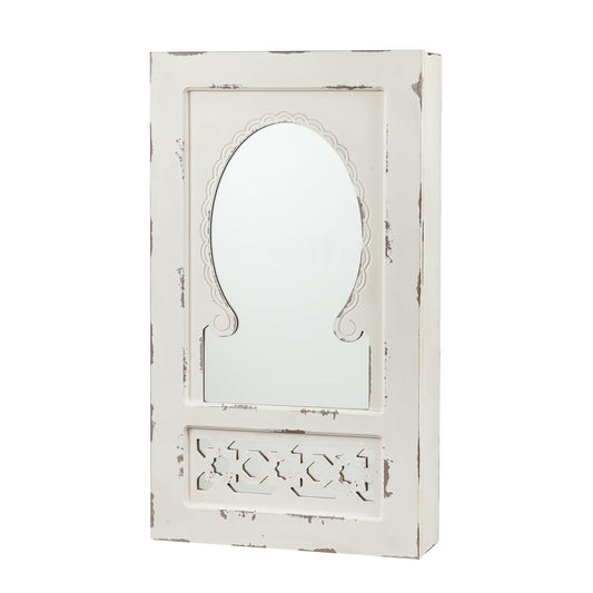 SEI Furniture - Gilmore Shabby Chic Wall Mount Jewelry Mirror - Transitional Design, White Iron and Wood - Fully Assembled - Ideal for Bedroom, Living Room (JS5532)