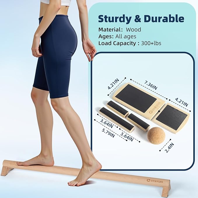 Versatile 40 Inch Beech Wood Balance Beam for Home Use - Enhance Balance, Ankle Strengthener Foot Exerciser for Sprained, Physical Therapy Purposes for Plantar Fasciitis Relief