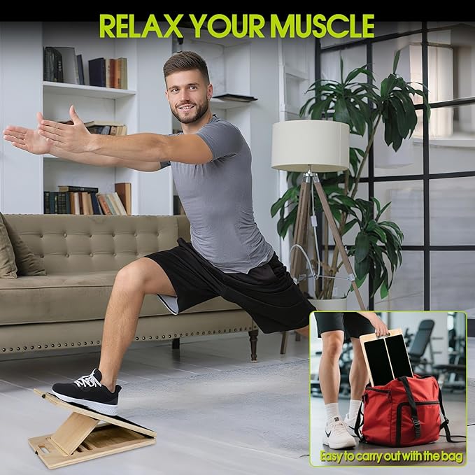 Portable Slant Board for Calf Stretching, 350 Lbs Weight Capacity, Adjustable Wooden Incline Board for Calf Stretcher, Physical Therapy Equipment for Leg, Knees, Heel, Ankle