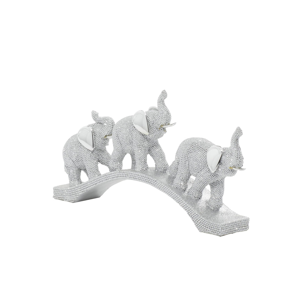 Deco 79 Polystone Elephant Decorative Sculpture Home Decor Statue, Accent Figurine 2" x 14" x 7", Silver