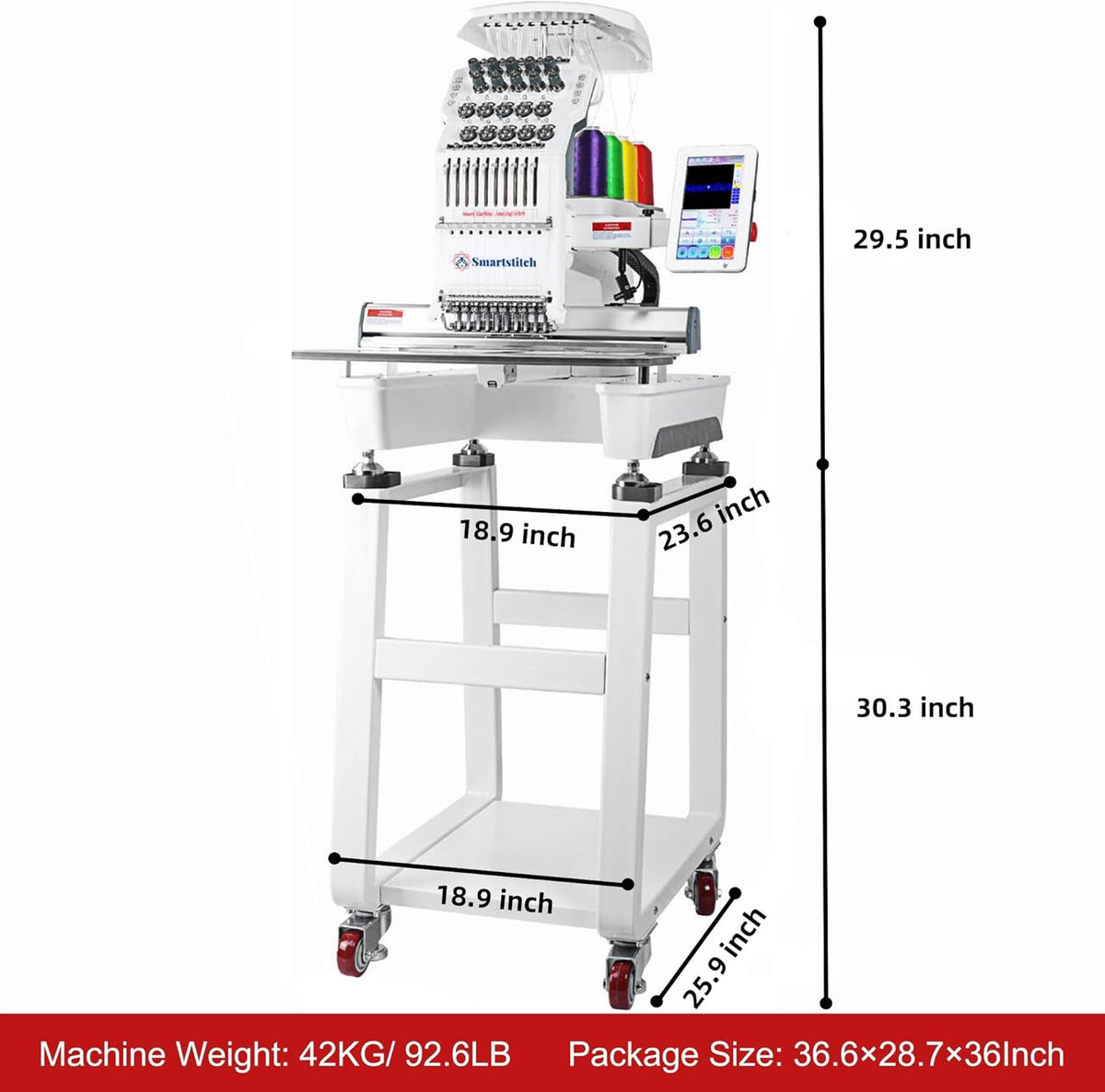 Smartstitch S-1001 Embroidery Machine - 10 Needles, 1200 SPM, 7" Touch Screen, 9.5"x14.2" Area