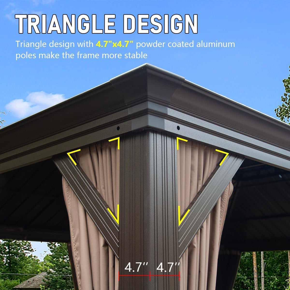 GOWE 14x22FT Hardtop Gazebo, Outdoor Gazebo with Galvanized Steel Double Roof, Aluminum Frame, Built-in Gutter System, Curtain and Netting, Metal Gazebo Pavilion for Patio Deck Garden, Brown