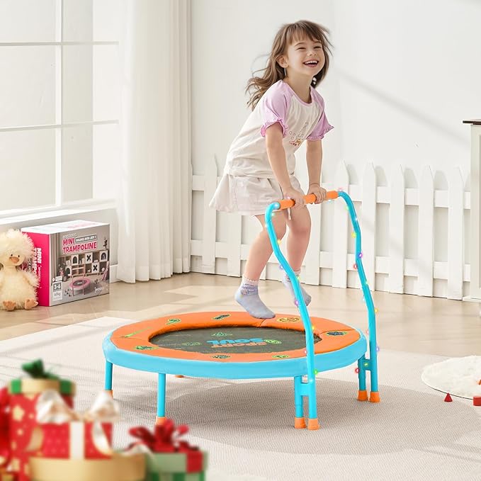 SPORTSOUL Mini Trampoline for Kids 3-6 with Super Safe Foam Handle Bar, 3ft Toddler Trampoline Indoor with No-Gap Cover for Indoor and Outdoor