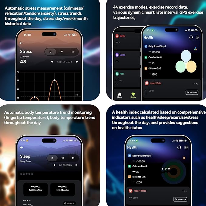 Fitness Trackers,Smart Health Wristband for 44 Sports Modes, Activity and Sleep Tracker with Heart Rate HRV,Personalized Coaching with Free App,Black