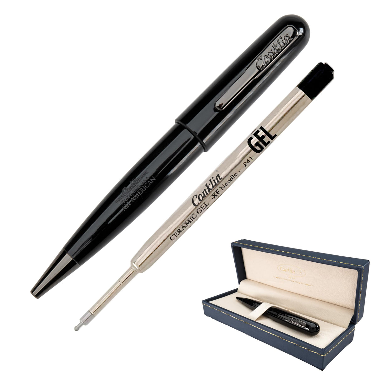 Conklin All American Gel Pen Raven Black | Luxury Gel Pen with Refillable Ink | Bold Design, Smooth Writing, Premium Quality