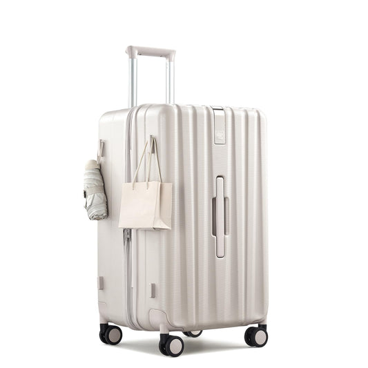 Hanke 24 Inch Plus Expandable Luggage Large Suitcases with Wheels, Medium Checked Luggage Hard Shell Suitcases, PC Trunk Luggage Extra Large Suitcase with Lock for Women Men(Ivory White)