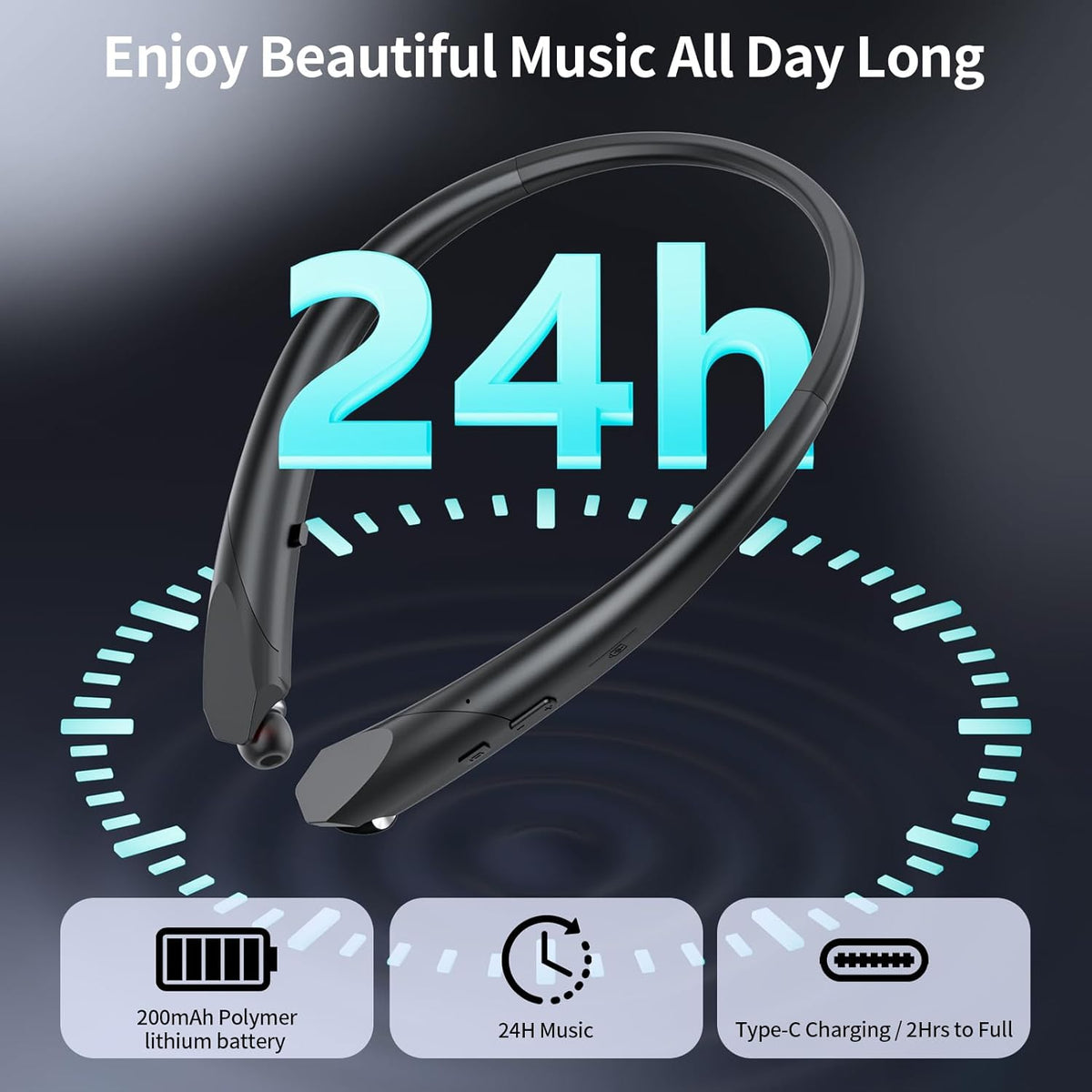 LHKLUK Headset IPX5 22H Neckband Bluetooth Headphones Retractable, Wireless with Mic, Sweatproof Earphones, Playtime