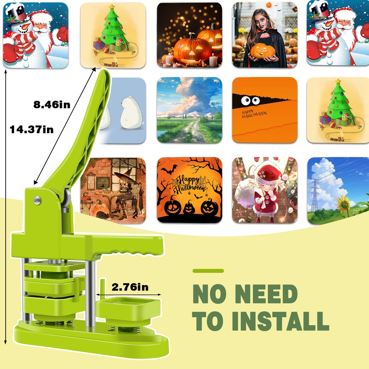 Happizza Square Button Maker Machine, Installation-Free Pin Maker Machine 50mm/1.97in, Square-Shaped Pin Badge Button Press Machine with 100pcs Button Maker Supplies, DIY Pin Maker Machine Kit