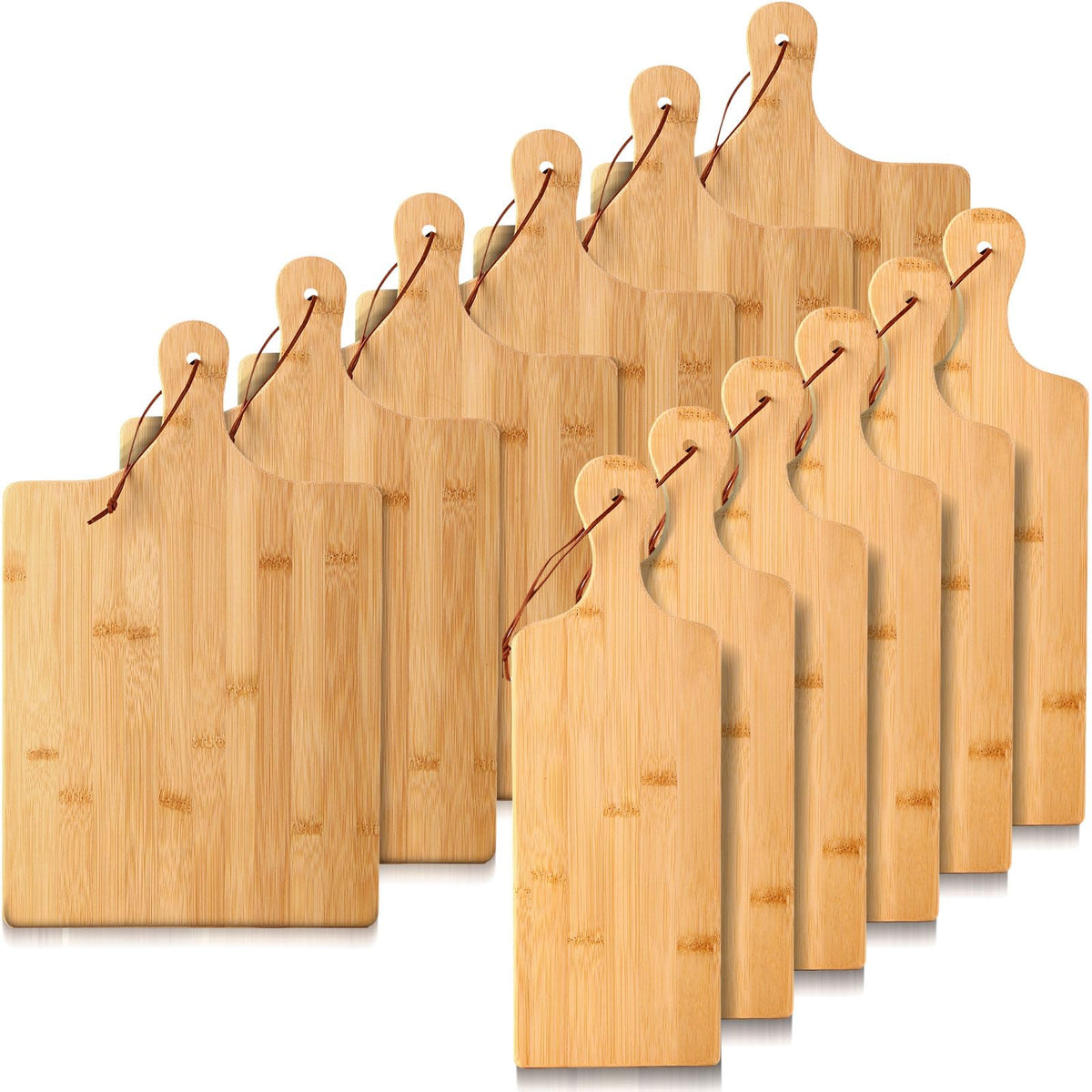 Tanlade 12 Pcs Wood Cutting Board Set Cutting Board with Handle Chopping Serving Board Butcher Cutting Block for Valentines Mother's Day Wedding Housewarming Gift, 16'' x 10'', 16'' x 5'' (Bamboo)