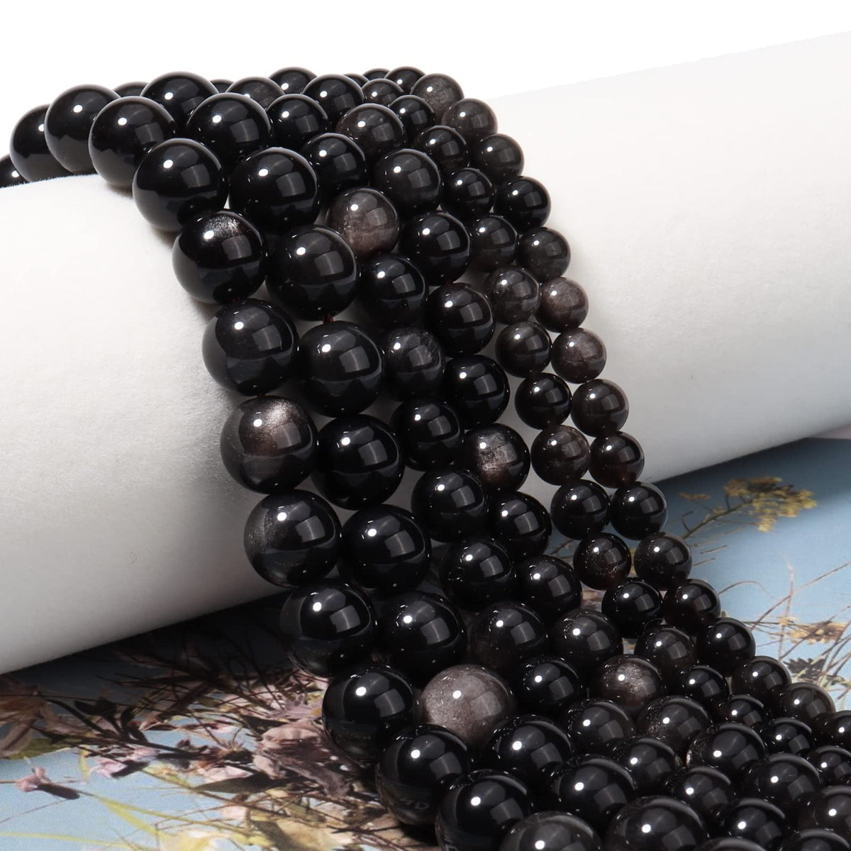 60pcs 6mm Natural Silver Obsidian Gemstone Beads Energy Healing Crystal Round Loose Stone Beads for Jewelry Making, DIY Bracelets Necklaces