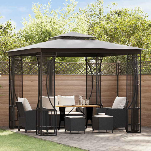 Anthracite Gazebo with Mosquito Nets, 9.8'x9.8' Outdoor Canopy Tent, UV Proof Polyester Fabric, Steel Frame, for Patio, Backyard, Deck Lawn Structures