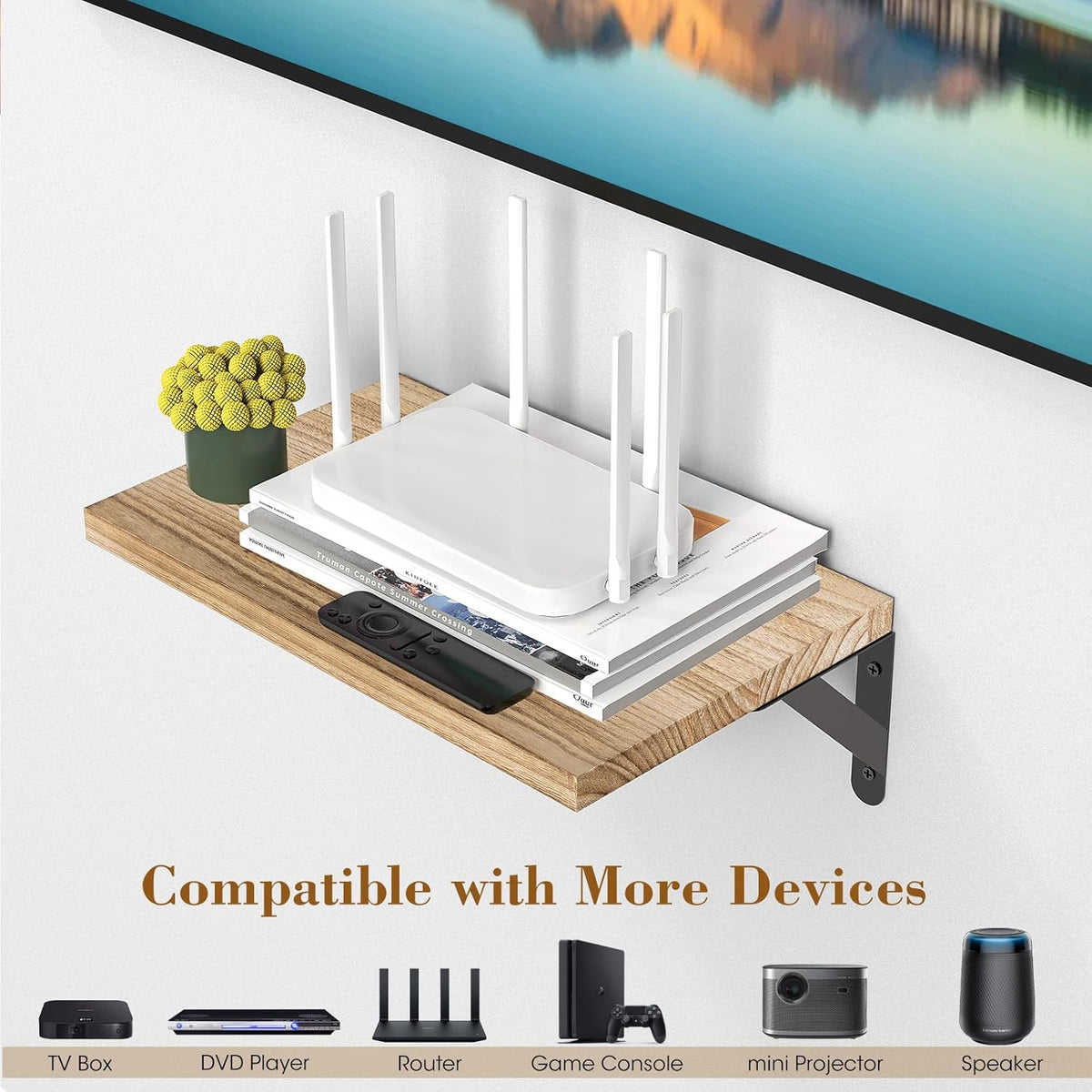 Shelf,15.7" 9.8" 2pcs DAWASAPAT Projector Shelf, Projector Wall Mount Floating x Deep Shelves with Large Storage
