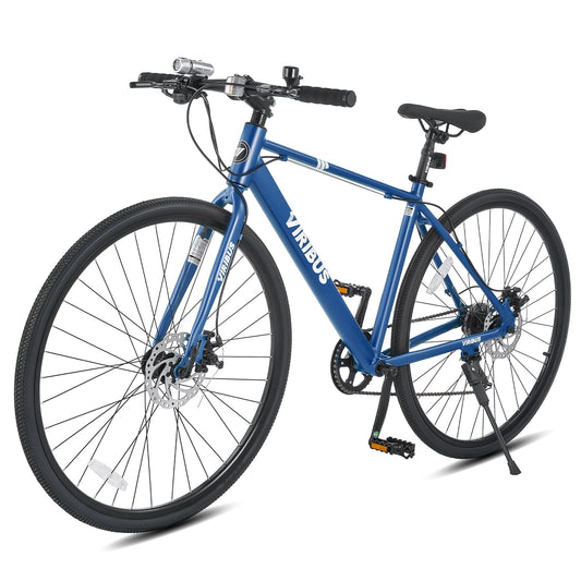 VIRIBUS Hybrid Bikes, 28 inch Road Bike for Tall Men, Lightweight Aluminum 700C City Bike Adults, 7 Speed Mens Commuter Bicycles, Hybrid Bicycle Men, Blue Large
