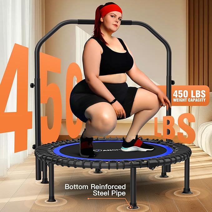 ANCHEER 40"/48" Foldable Rebounder Trampoline for Adults/Kids with Resistance Bands and Bungees, Indoor & Outdoor Mini Trampoline with Bar and Safety Padding - Max Load 450lbs/550lbs