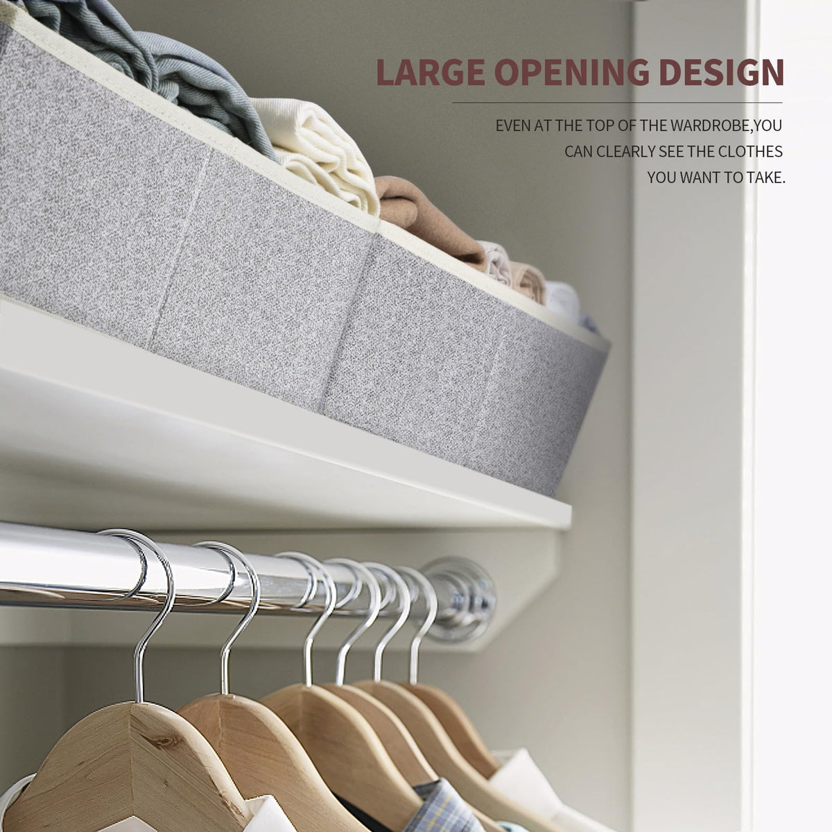 Homsorout Closet Organizers Bins 6 Packs - Large Closet Shelf Organizer with Handles, Fabric Trapezoid Storage Bins, Collapsible Storage Cubes for Clothes, Towels, Light Gray
